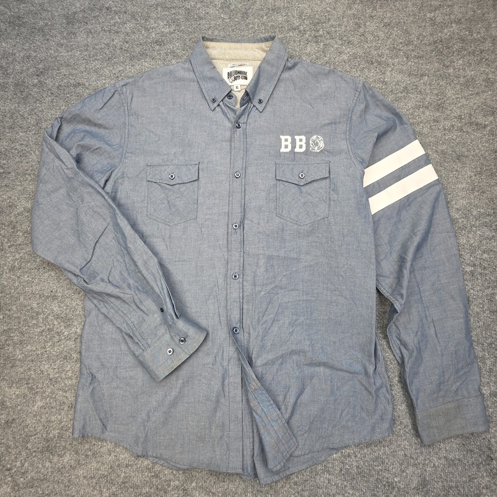 Billionaire Boys Club Men's XL Blue Chambray Button Down Spellout Back Hit